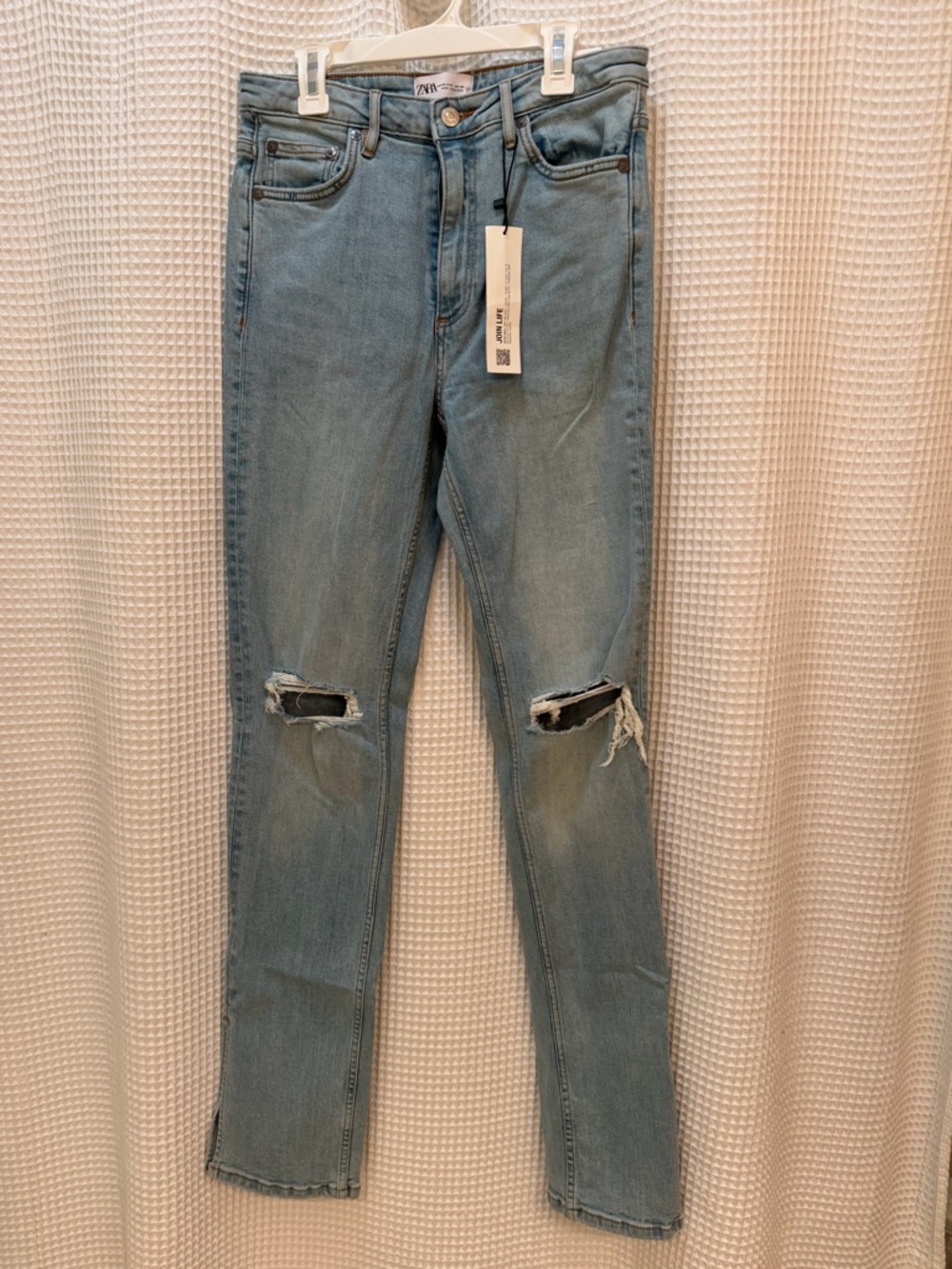 Zara Light Blue Split Skinny Ripped Jeans